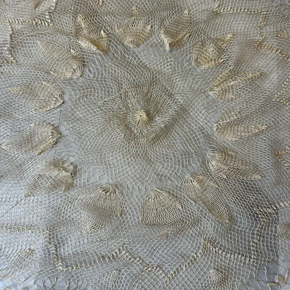Vintage Embroider Net Mesh Lace Large Round Doily Vanity Table Topper Linen